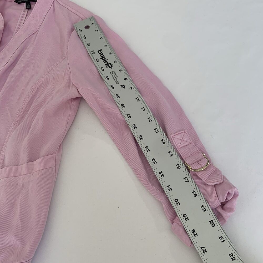 White House Black Market Jacket L Pink Collarless Open Drape Roll Tab Barbie - Picture 12 of 13